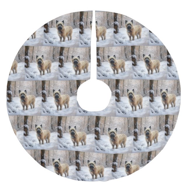 Cairn Terrier lässt es Weihnachten schnee Polyester Weihnachtsbaumdecke (Vorderseite)