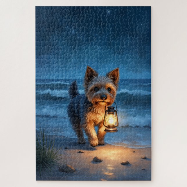 Cairn Terrier Laternenstrand Nacht Puzzle (Vertikal)