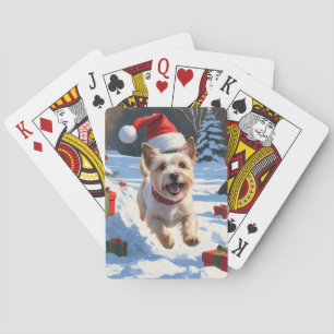 Cairn Terrier läuft in Snow mit Weihnachtsmütze Spielkarten