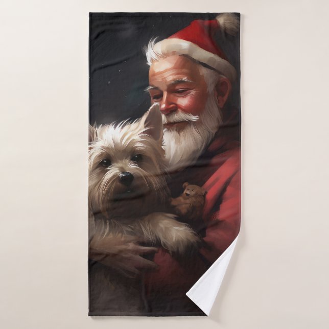 Cairn Terrier mit dem Weihnachtsmann Badhandtuch Set (Badehandtuch)