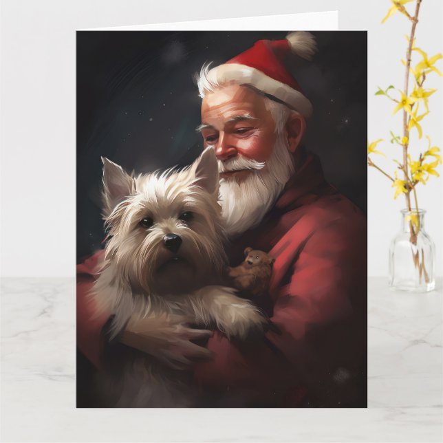 Cairn Terrier mit dem Weihnachtsmann Karte (Gelbe Blume)