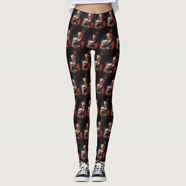 Cairn Terrier mit dem Weihnachtsmann Leggings (Vorderseite)