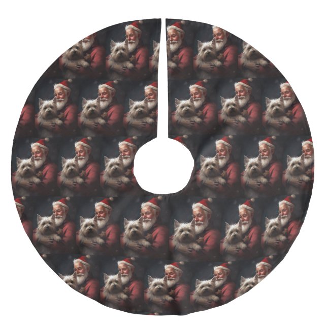 Cairn Terrier mit dem Weihnachtsmann Polyester Weihnachtsbaumdecke (Vorderseite)