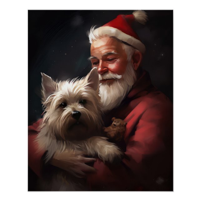 Cairn Terrier mit dem Weihnachtsmann Poster (Vorderseite)