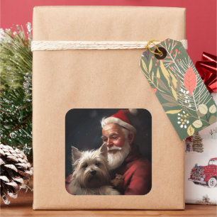 Cairn Terrier mit dem Weihnachtsmann Quadratischer Aufkleber