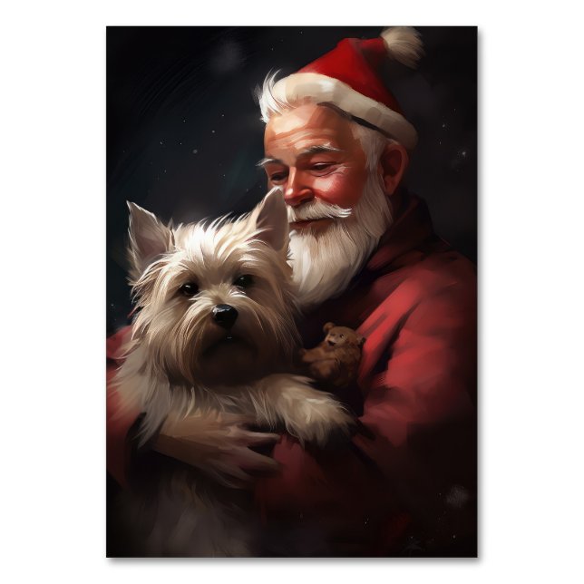 Cairn Terrier mit dem Weihnachtsmann Tischnummer (Vorderseite)