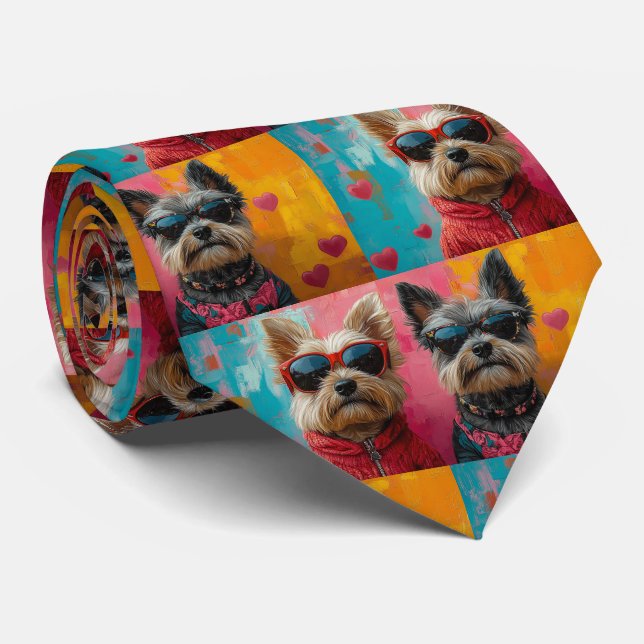 Cairn Terrier mit Herz-Rose Valentinstag Krawatte (Gerollt)