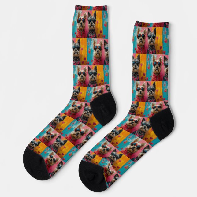 Cairn Terrier mit Herz-Rose Valentinstag Socken (Linkes Detail)