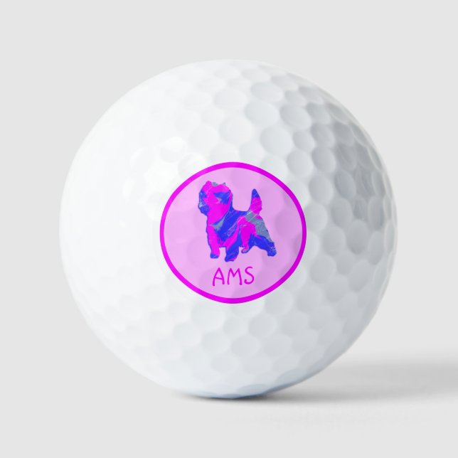 Cairn Terrier Niedlich Pink Dog Silhouette Monogra Golfball (Vorderseite)