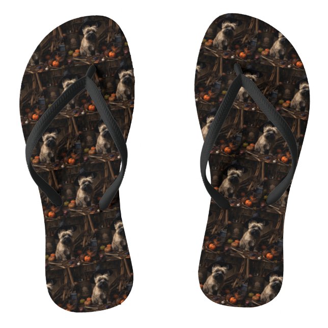 Cairn Terrier Pumpkins Halloween Beängstigend Flip Flops (Fußbett)
