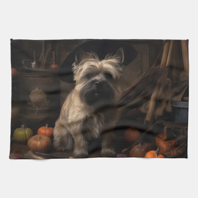 Cairn Terrier Pumpkins Halloween Beängstigend Geschirrtuch (Horizontal)