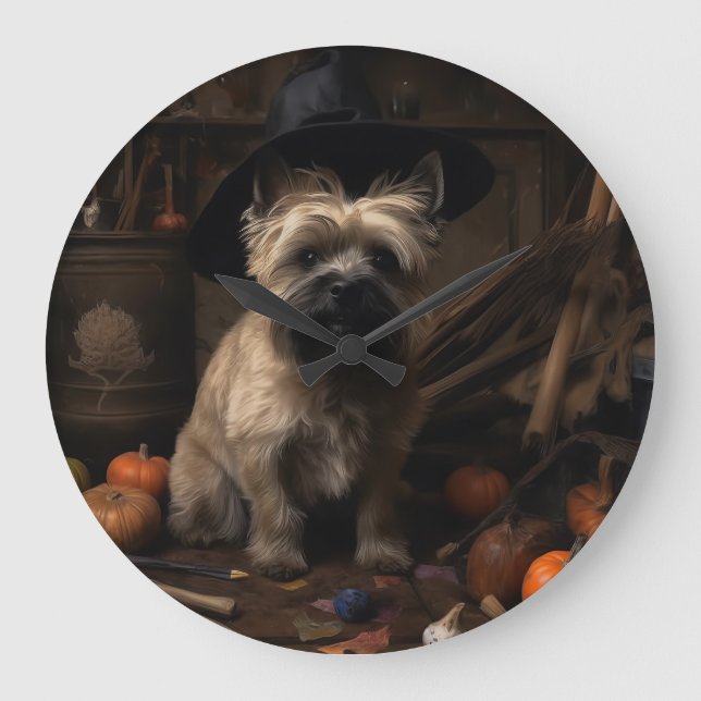 Cairn Terrier Pumpkins Halloween Beängstigend Große Wanduhr (Vorderseite)
