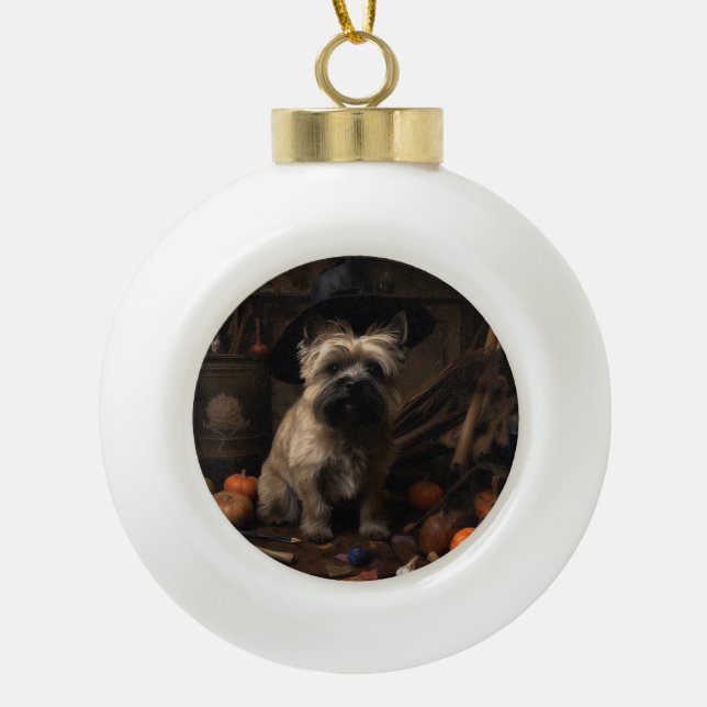 Cairn Terrier Pumpkins Halloween Beängstigend Keramik Kugel-Ornament (Vorderseite)