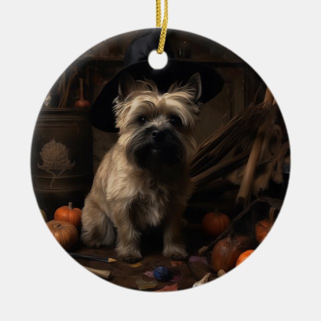 Cairn Terrier Pumpkins Halloween Beängstigend Keramik Ornament (Vorne)