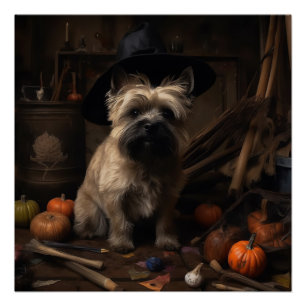 Cairn Terrier Pumpkins Halloween Beängstigend Poster
