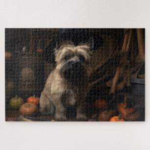 Cairn Terrier Pumpkins Halloween Beängstigend Puzzle