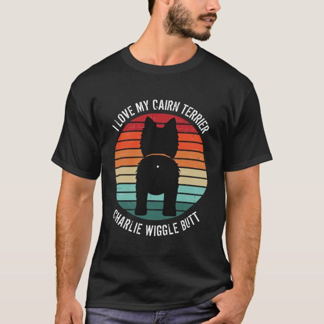 Cairn Terrier Retro Sunset Hund Hintern T - Shirt (Vorderseite)