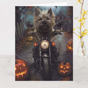 Cairn Terrier Riding Motorrad Halloween Beängstige Karte