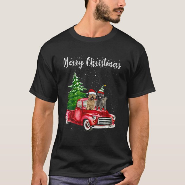 Cairn Terrier Riding Red Truck Frohe Weihnachtsfra T-Shirt (Vorderseite)