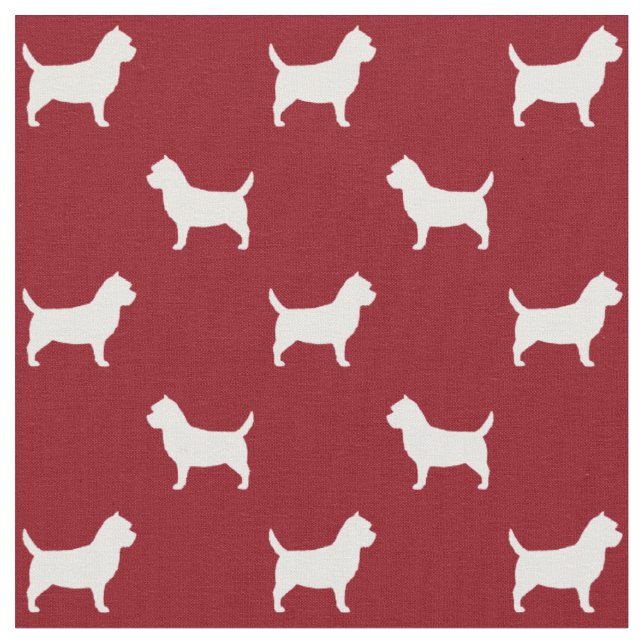 Cairn-Terrier-Silhouette-Muster-Rot Stoff (Nahaufnahme)