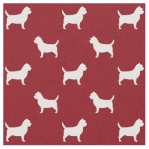Cairn Terrier Silhouetten Rot-Weiß gemustert Stoff