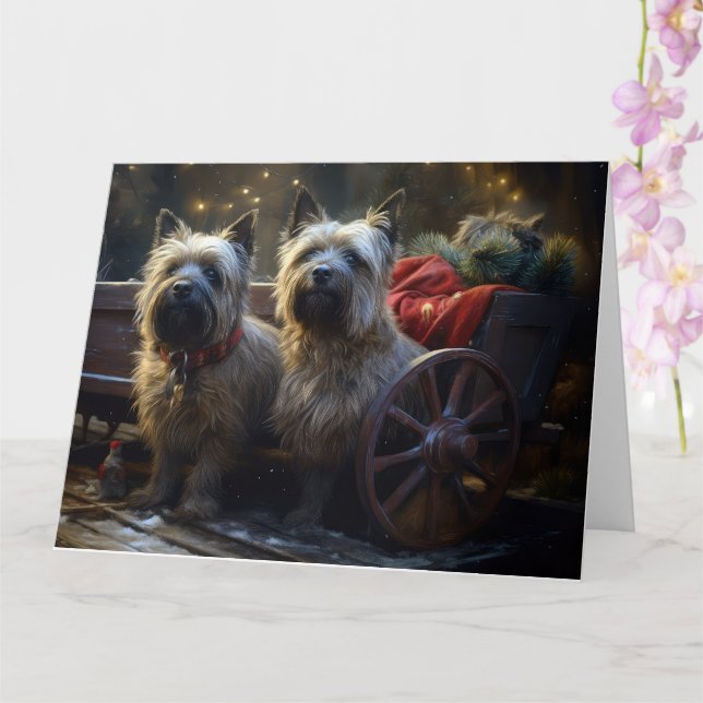 Cairn Terrier Snowy Sleigh Weihnachtsdekor Karte (Orchidee)