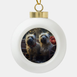 Cairn Terrier Snowy Sleigh Weihnachtsdekor Keramik Kugel-Ornament