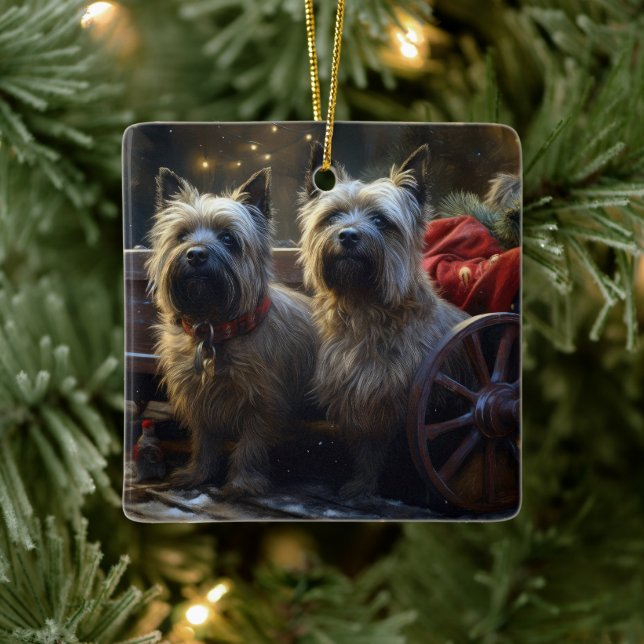 Cairn Terrier Snowy Sleigh Weihnachtsdekor Keramikornament (Baum)
