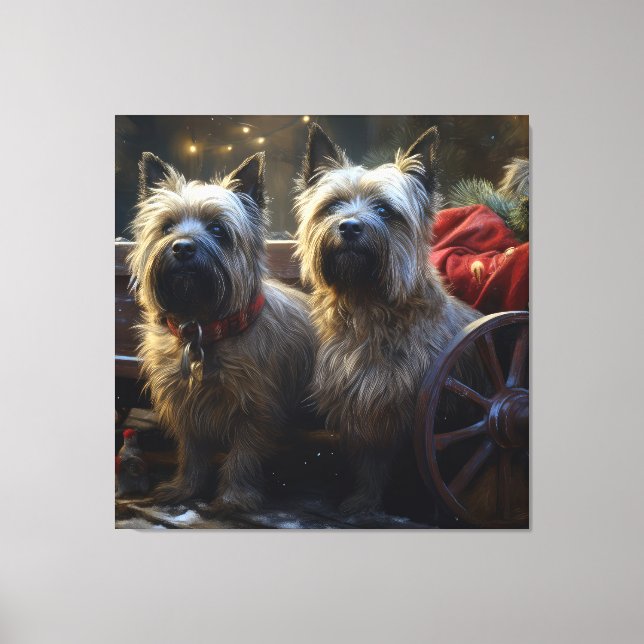 Cairn Terrier Snowy Sleigh Weihnachtsdekor Leinwanddruck (Vorderseite)