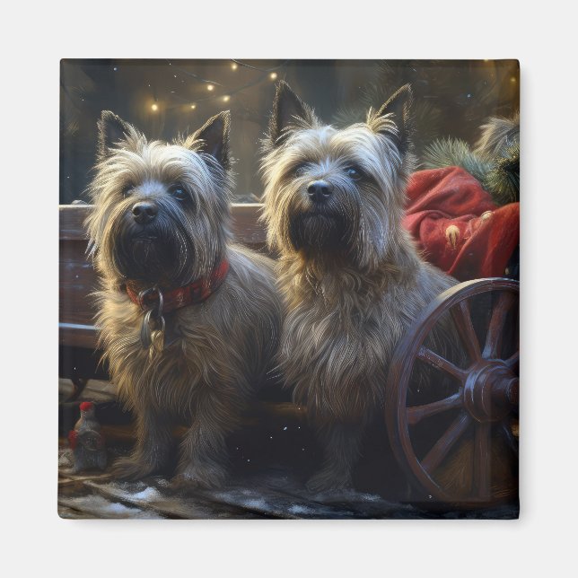 Cairn Terrier Snowy Sleigh Weihnachtsdekor Magnet (Vorne)