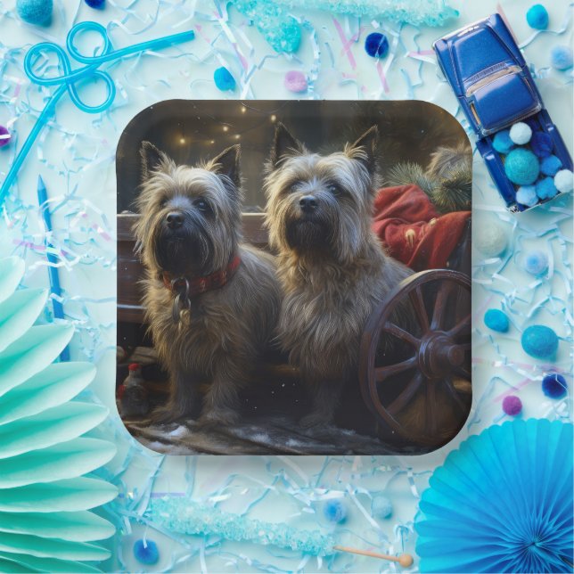 Cairn Terrier Snowy Sleigh Weihnachtsdekor Pappteller (Party)