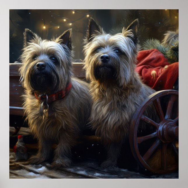 Cairn Terrier Snowy Sleigh Weihnachtsdekor Poster (Vorne)
