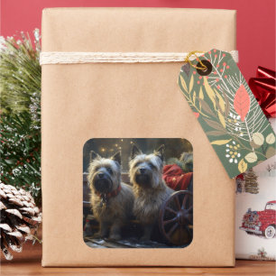 Cairn Terrier Snowy Sleigh Weihnachtsdekor Quadratischer Aufkleber