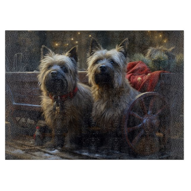 Cairn Terrier Snowy Sleigh Weihnachtsdekor Schneidebrett (Vorderseite)