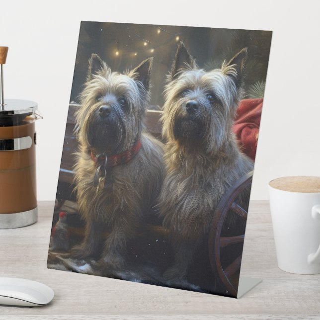 Cairn Terrier Snowy Sleigh Weihnachtsdekor Sockelschild (In Situ)