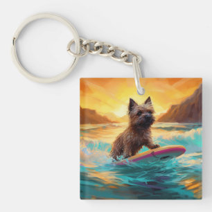Cairn Terrier Strand Surfen Malerei Schlüsselanhänger