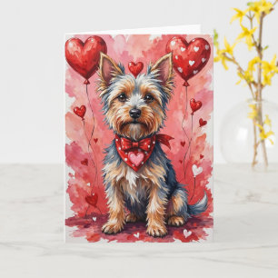 Cairn Terrier Valentine Hund sitzt mit Herzen Karte