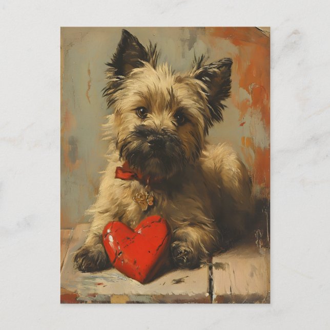 Cairn Terrier Vintag Valentinstag Postkarte (Vorderseite)