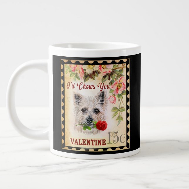 Cairn Terrier Vintager Valentinhund mit Rose Jumbo-Tasse (Links)