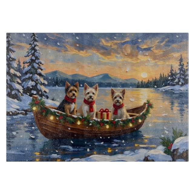 Cairn Terrier Weihnachtsboot Feiertage Schneidebrett (Vorderseite)