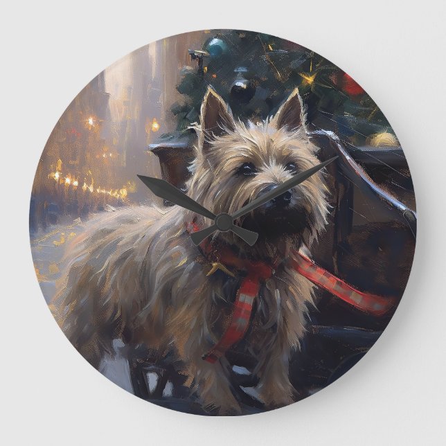 Cairn Terrier Weihnachtsfeiertage Große Wanduhr (Vorderseite)