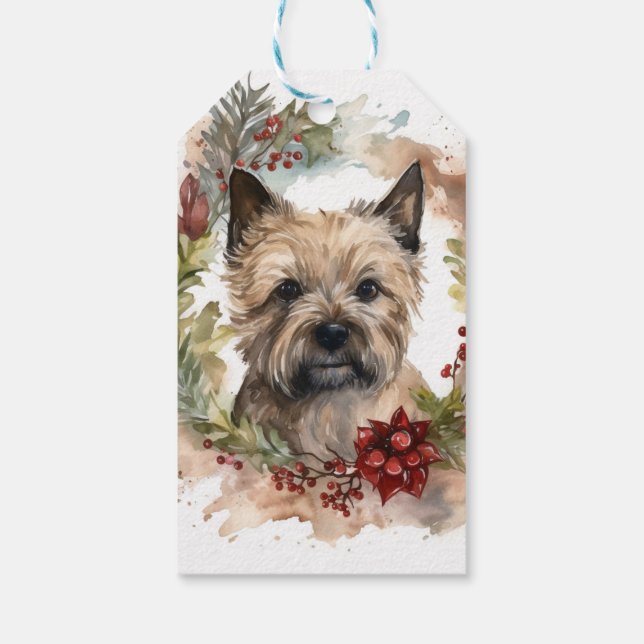 Cairn Terrier Weihnachtsmann Festliche Jungfrau Geschenkanhänger (Rückseite)
