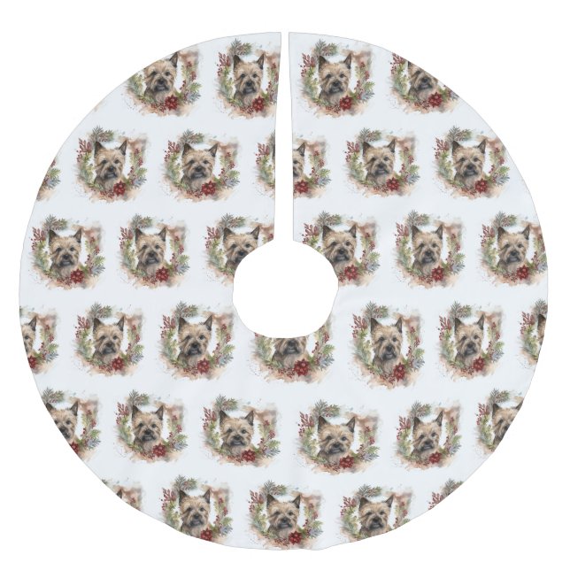 Cairn Terrier Weihnachtsmann Festliche Jungfrau Polyester Weihnachtsbaumdecke (Vorderseite)