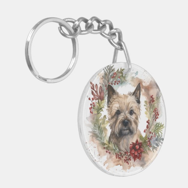 Cairn Terrier Weihnachtsmann Festliche Jungfrau Schlüsselanhänger (Vorderseite links)