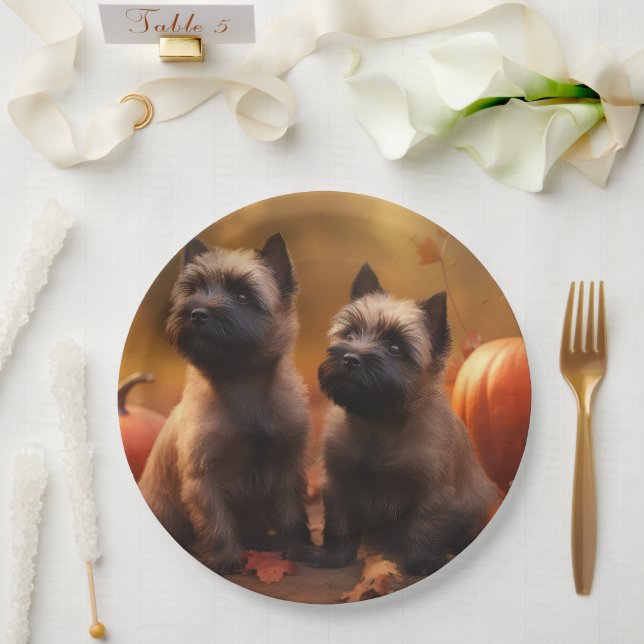 Cairn Terrier Welpe Herbst Kürbis Pappteller (Hochzeit)