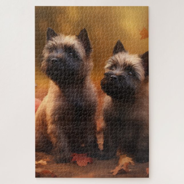 Cairn Terrier Welpe Herbst Kürbis Puzzle (Vertikal)