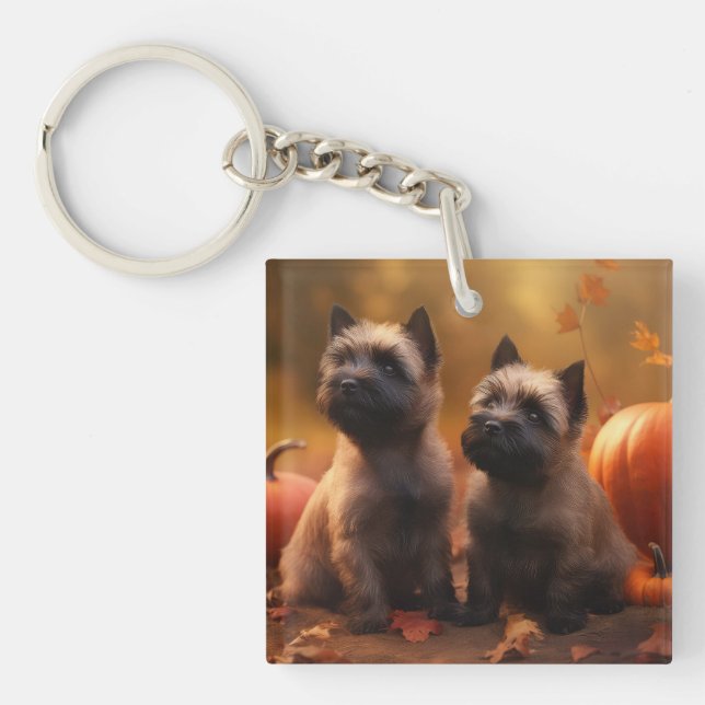 Cairn Terrier Welpe Herbst Kürbis Schlüsselanhänger (Vorderseite)