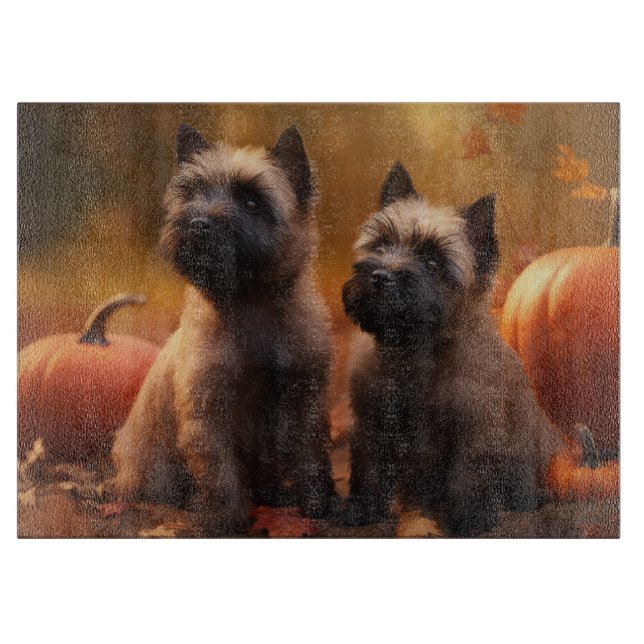 Cairn Terrier Welpe Herbst Kürbis Schneidebrett (Vorderseite)