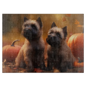 Cairn Terrier Welpe Herbstfreude Kürbis Schneidebrett