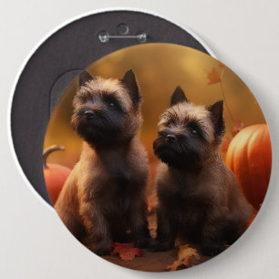 Cairn Terrier Welpe Herbstvergnügen Kürbis Button